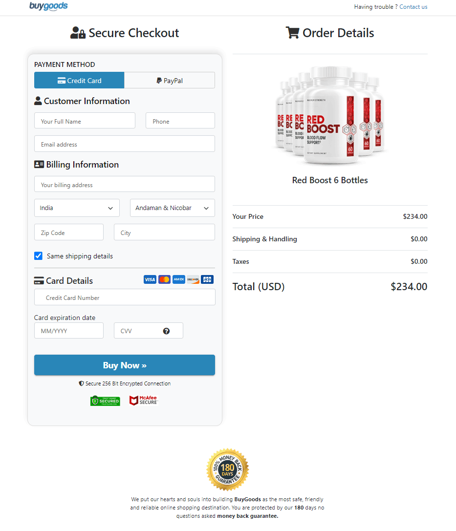 Red Boost Secure Order Form